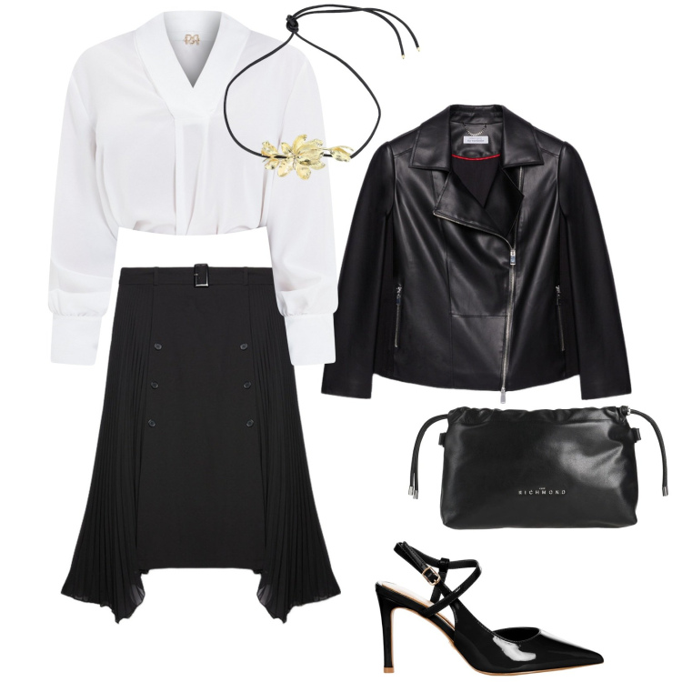 Outfit donna - Total look #2079863. Stile Chic per Serata fuori. look ideale per Petite. Abbinamento con borse a mano, bluse, décolleté, collane, blazer, gonne longuette.