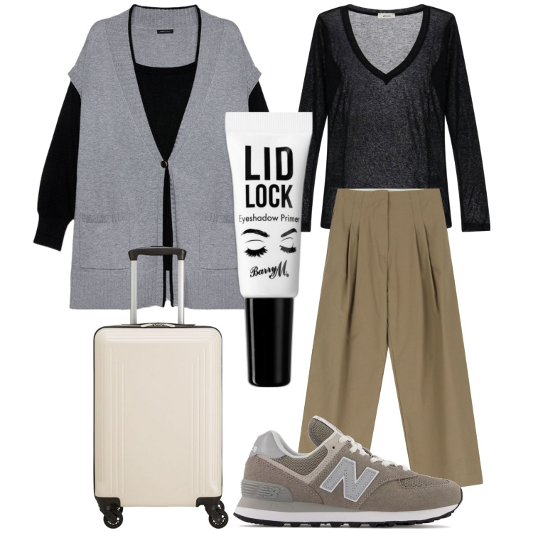 Outfit donna - Primer per gli occhi. Stile Casual per Tutti i giorni. Abbinamento con primer, sneakers, pantaloni, t-shirt, cardigans, valigie.