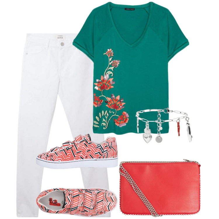 Outfit donna - Total look #2079880. Abbinamento con sneakers, borse a tracolla, pantaloni, braccialetti, t-shirt.