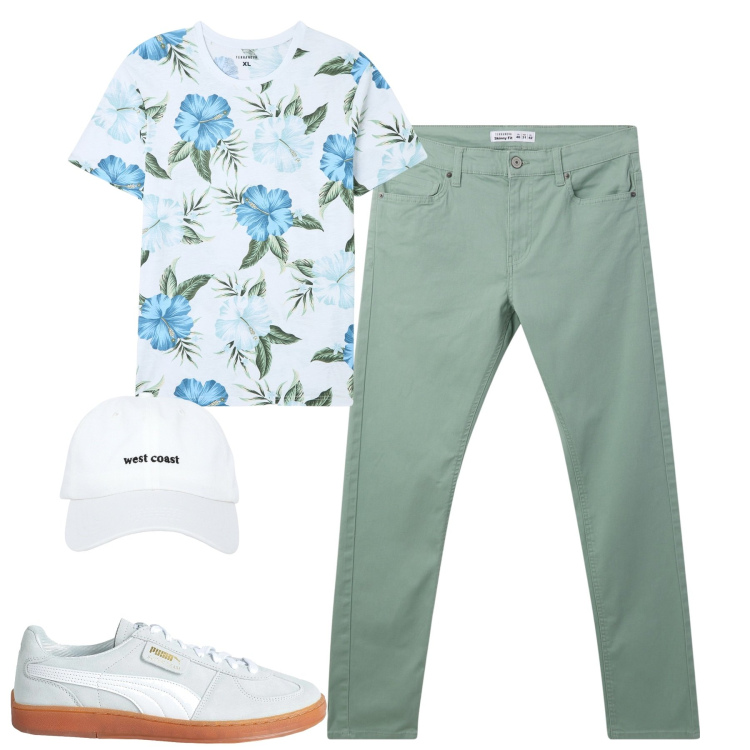 Outfit uomo - City. Stile Casual per Tutti i giorni. Abbinamento con sneakers, t-shirt, pantaloni skinny, cappelli.