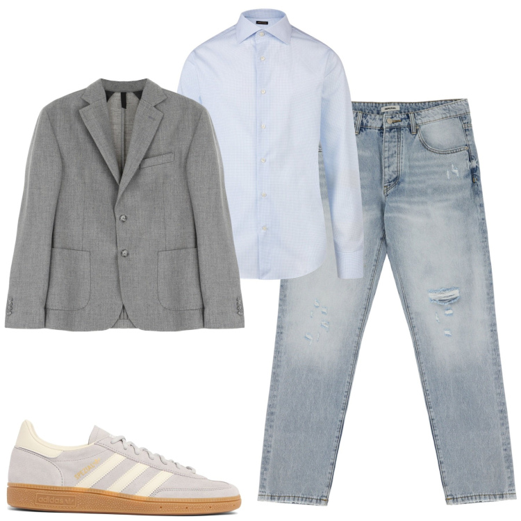 Outfit uomo - City. Stile Urban per Tutti i giorni. Abbinamento con jeans strappati, giacche, camicie, sneakers.