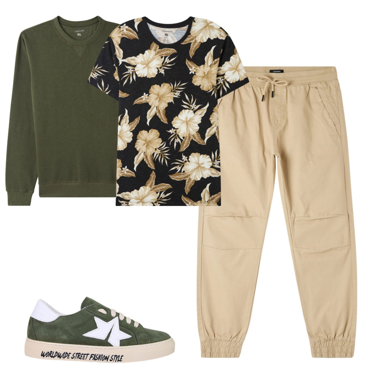 Outfit uomo - Total look #2079922. Stile Casual per Tutti i giorni. Abbinamento con pantaloni, t-shirt, felpe, sneakers.