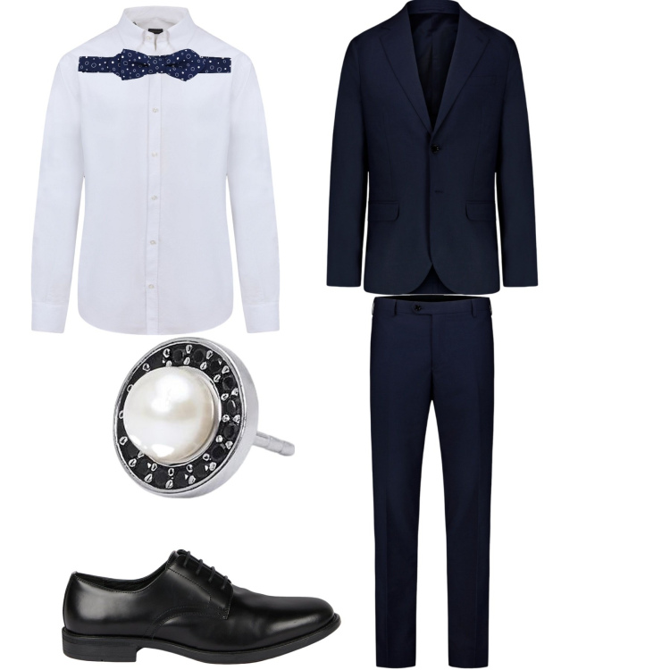 Outfit uomo - Cerimonia. Stile Business/Elegante per Cerimonia. Abbinamento con cravatte, orecchini, scarpe stringate, abiti, camicie.