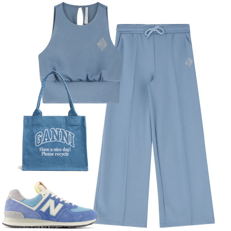 Outfit donna - Imperial sporty. Stile Casual per Tutti i giorni. Abbinamento con sneakers, top, pantaloni, shopping bag.