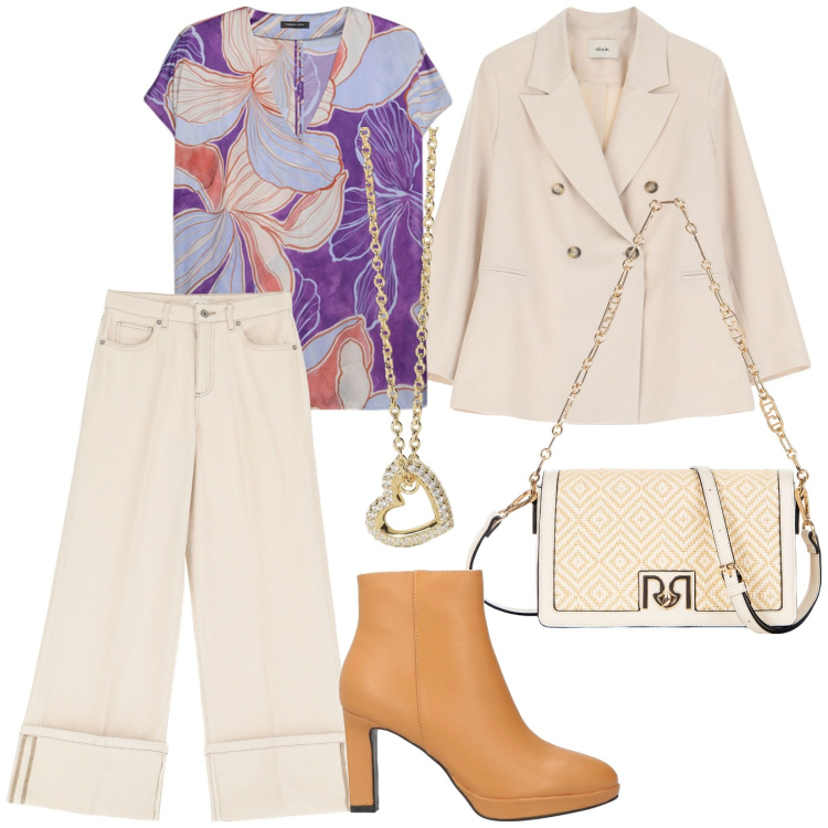 Outfit donna - Total look #2079967. Stile Casual chic per Serata fuori. Abbinamento con stivaletti, bluse, collane, borse a spalla, blazer, pantaloni.