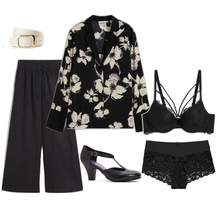 Outfit donna - Total look #2079976. Stile Casual chic per Tutti i giorni. Abbinamento con culotte, cinture, slip, pantaloni a palazzo, bluse, décolleté.