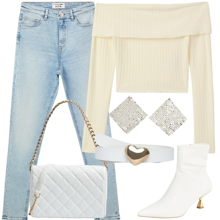 Outfit donna - Total look #2079978. Abbinamento con jeans skinny, stivaletti, cinture, maglieria, orecchini, borse a tracolla.