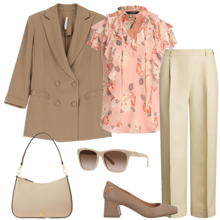 Outfit donna - Total look #2079979. Stile Romantica per Tutti i giorni. Abbinamento con décolleté, blazer, occhiali da sole, borse a spalla, camicie, pantaloni.