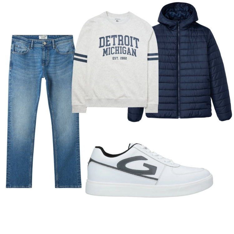 Outfit uomo - Total look #2079981. Stile Casual per Tutti i giorni. Abbinamento con sneakers, giacche, felpe, jeans.