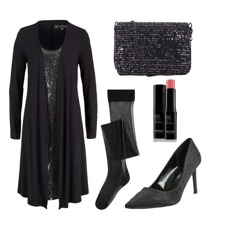 Outfit donna - Festa della donna. Stile Glamour per Serata fuori. Abbinamento con vestiti, collant, blush, décolleté, borse a tracolla.