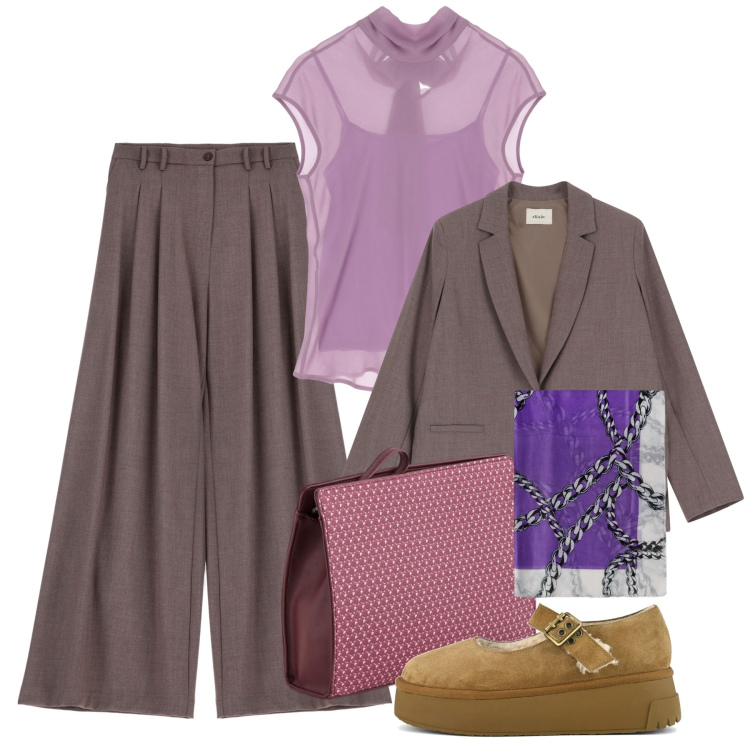 Outfit donna - Bon ton. Stile Bon Ton per Tutti i giorni. Abbinamento con pantaloni, top, blazer, décolleté, valigie, sciarpe.