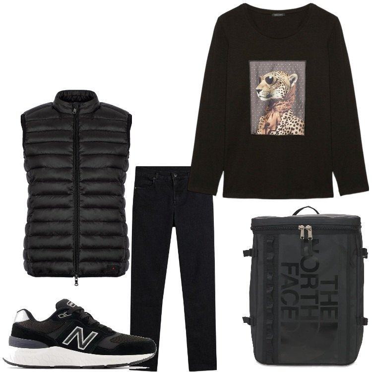 Outfit donna - Per tutti i giorni. Stile Casual per Tutti i giorni. Abbinamento con sneakers, jeans skinny, piumini, t-shirt, zaini.