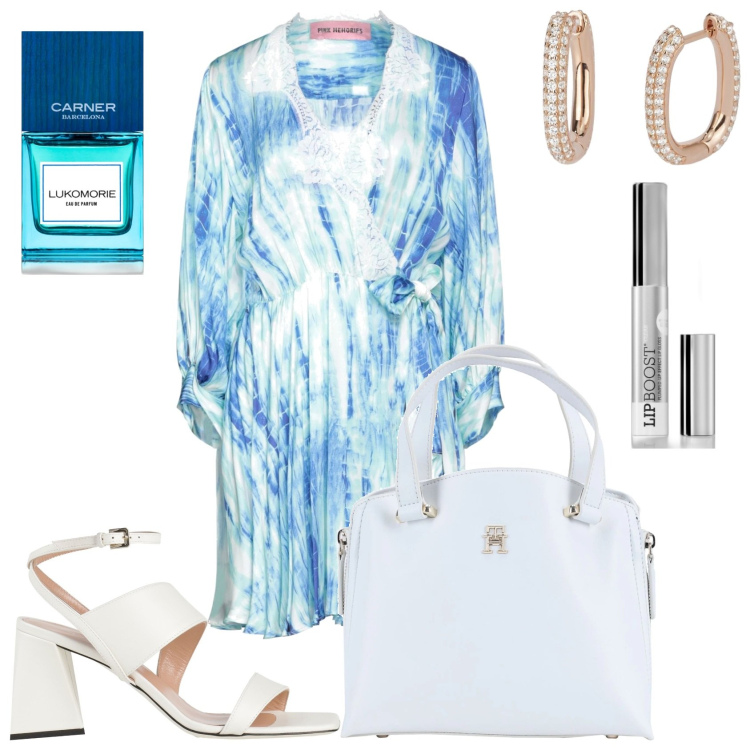 Outfit donna - Bon ton. Stile Bon Ton per Tutti i giorni. Abbinamento con borse a mano, sandali in pelle, vestiti corti, gloss, profumi, orecchini.