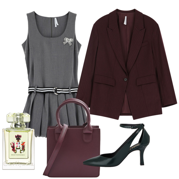 Outfit donna - Carthusia. Stile Chic per Tutti i giorni. Abbinamento con profumi, shopping bag, vestiti corti, blazer, décolleté.