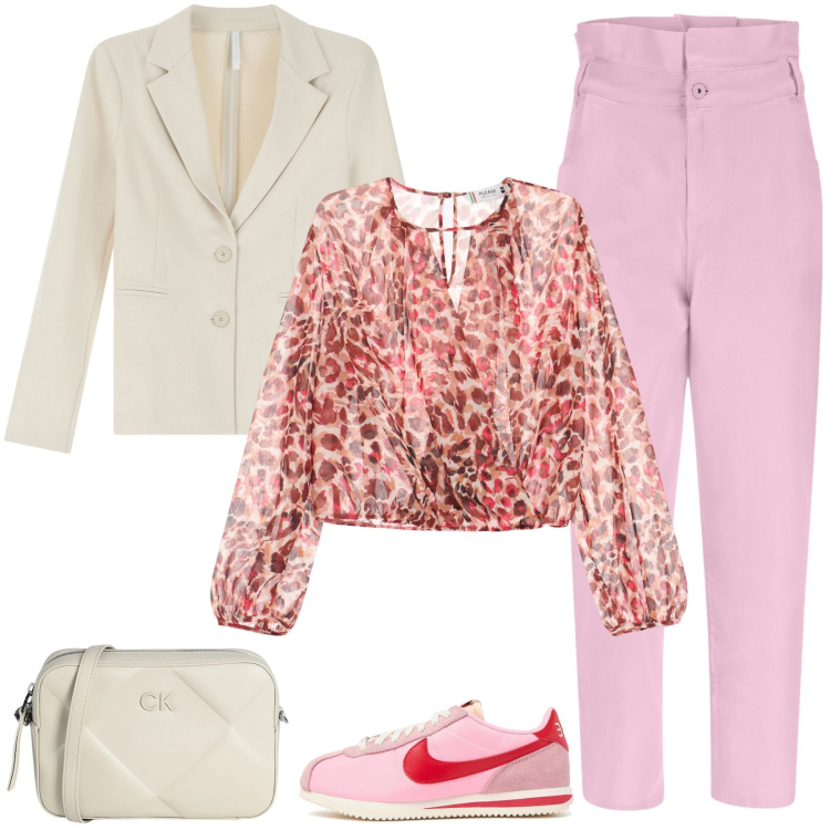 Outfit donna - Passeggiata al mare. Stile Casual per Tutti i giorni. Abbinamento con borse a tracolla, jeans, blazer, bluse, sneakers.