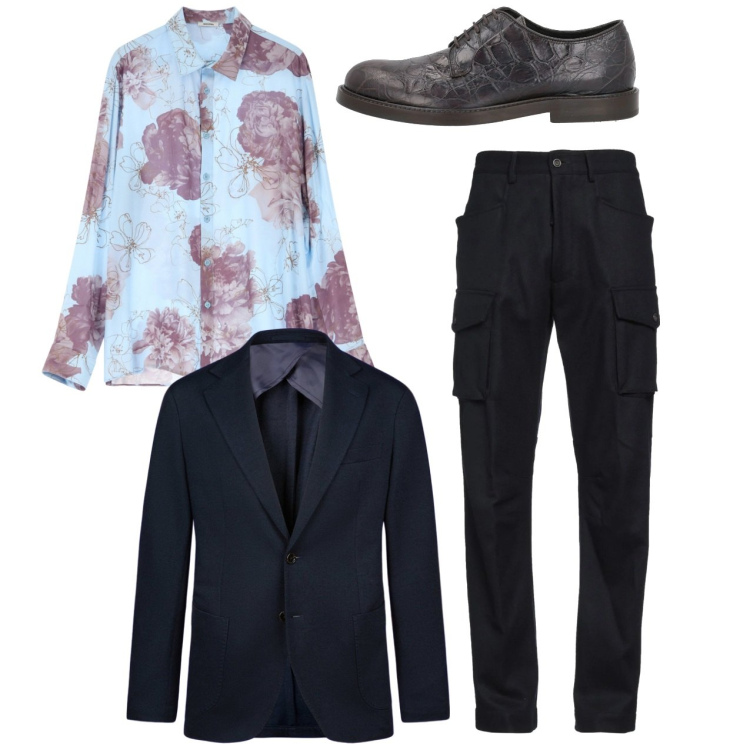 Outfit uomo - Fiori grandi. Stile Casual per Tutti i giorni. Abbinamento con pantaloni cargo, scarpe stringate, camicie, giacche.