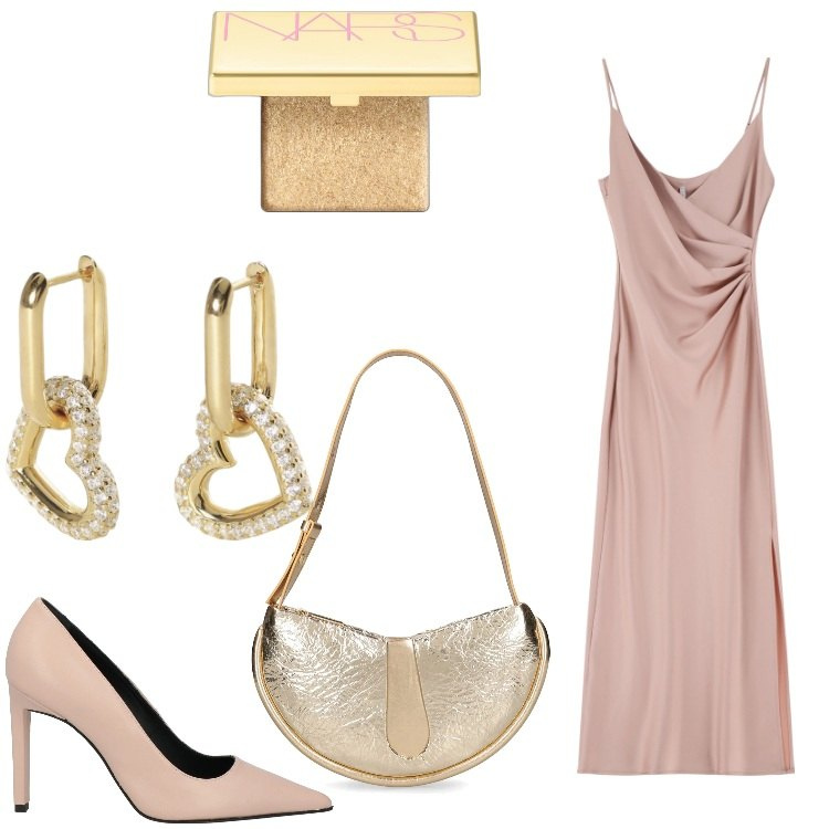Outfit donna - Scintille. Stile Chic per Cerimonia. Abbinamento con décolleté, ombretti, orecchini, vestiti midi/longuette, borse a spalla.