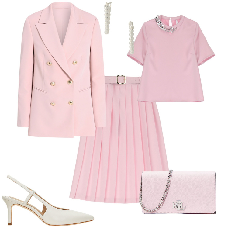 Outfit donna - Cerimonia evento speciale. Stile Bon Ton per Cerimonia. Abbinamento con blazer, t-shirt, gonne longuette, orecchini, décolleté, borse a tracolla.