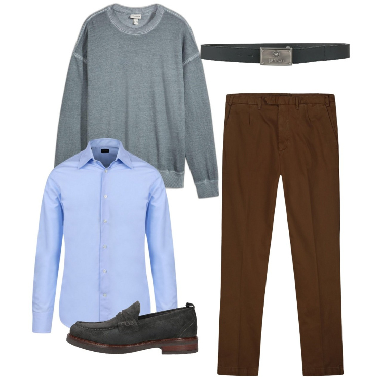 Outfit uomo - Felpa e camicia. Stile Trendy per Tutti i giorni. Abbinamento con felpe, scarpe stringate, cinture, pantaloni, camicie.