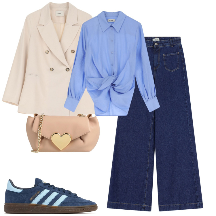 Outfit donna - City. Stile Casual chic per Tutti i giorni. Abbinamento con borse a tracolla, blazer, camicie, jeans, sneakers.