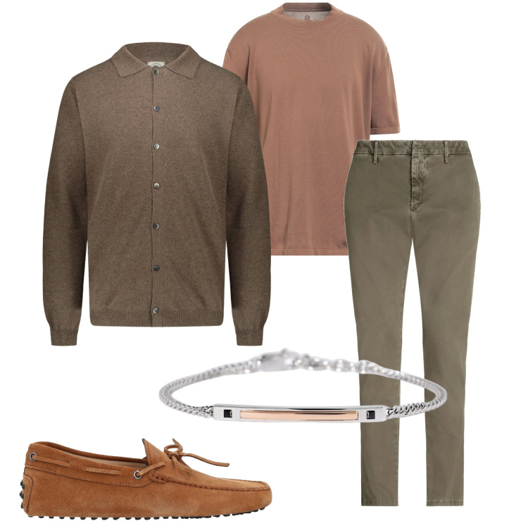 Outfit uomo - Ritorno del suade. Stile Urban per Ufficio. Abbinamento con pantaloni chino, scarpe stringate, t-shirt, braccialetti, polo.