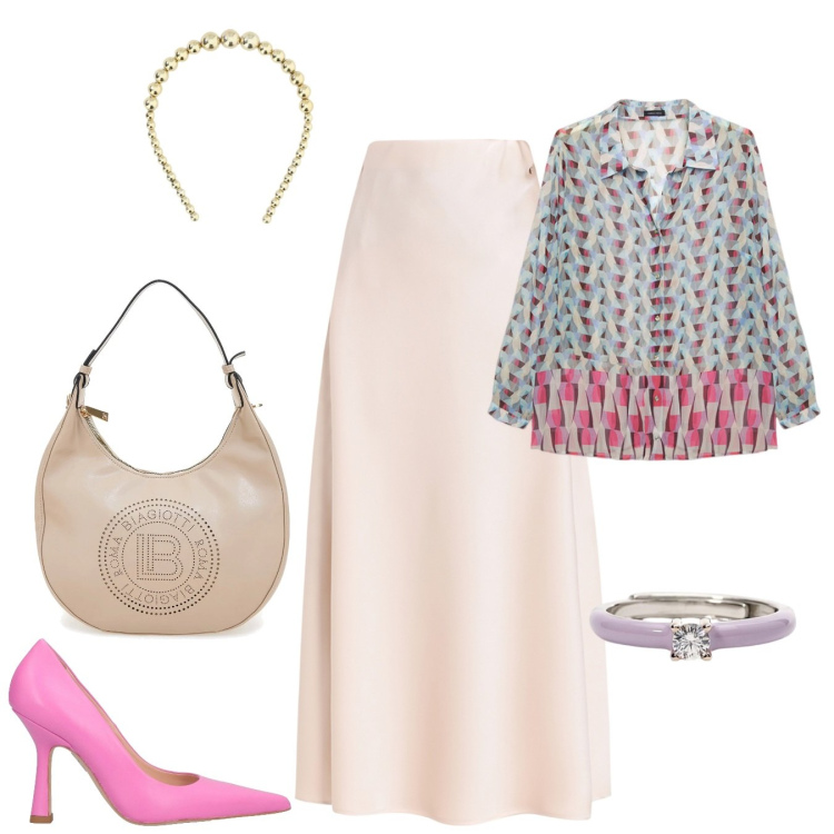 Outfit donna - Gonna. Stile Bon Ton per Cerimonia. Abbinamento con décolleté, anelli, camicie, cerchietti, gonne longuette, borse a spalla.