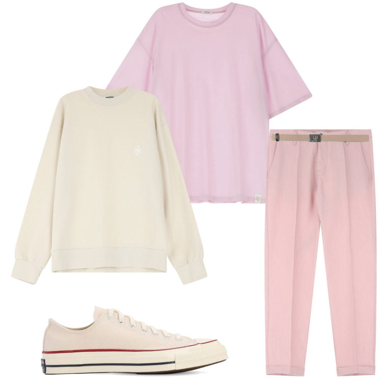 Outfit uomo - Colori pastello. Stile Trendy per Serata speciale. Abbinamento con cinture, pantaloni, t-shirt, felpe, sneakers.