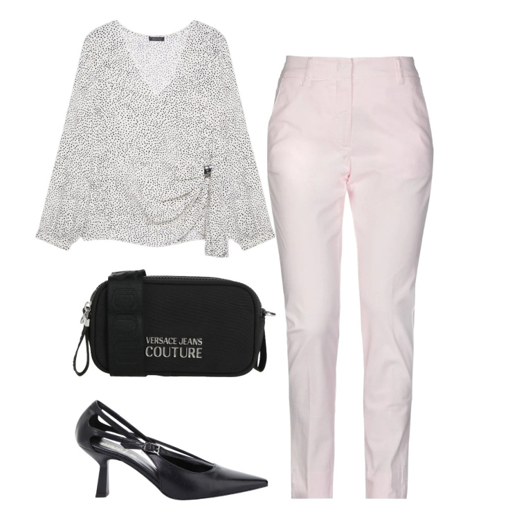 Outfit donna - Blusa. Stile Romantica per Tutti i giorni. Abbinamento con pantaloni, borse a tracolla, décolleté, bluse.