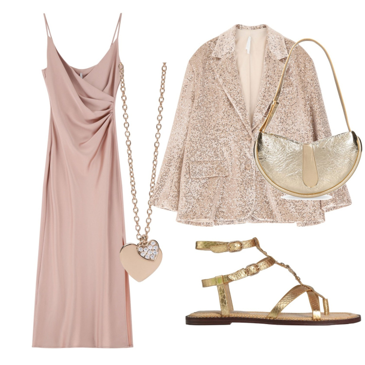 Outfit donna - Abito lungo. Stile Chic per Serata fuori. Abbinamento con infradito, ciondoli, vestiti midi/longuette, blazer, borse a spalla.