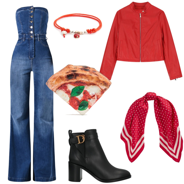 Outfit donna - La borsa ... da mangiare: W la pizza!. Stile Casual chic per Serata fuori. Abbinamento con stivaletti, tute, foulard, giacche, pochette, braccialetti.