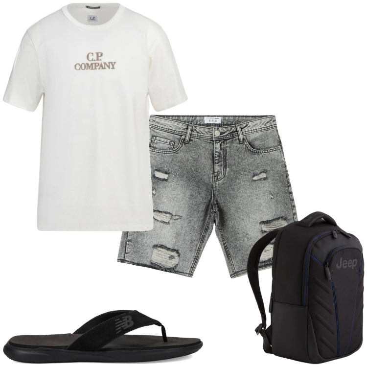 Outfit uomo - Estate. Stile Urban per Tutti i giorni. Abbinamento con t-shirt, shorts, sandali, borse sportive.