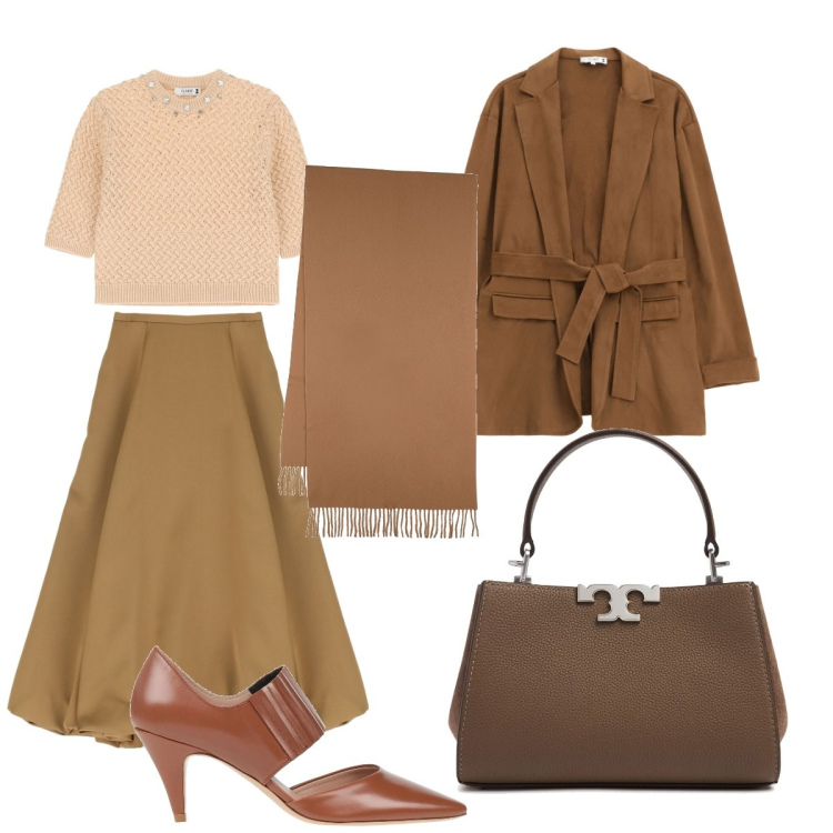 Outfit donna - Comodamente con stile. Stile Glamour per Tutti i giorni. Abbinamento con décolleté, blazer, maglieria, gonne longuette, borse a mano, sciarpe.