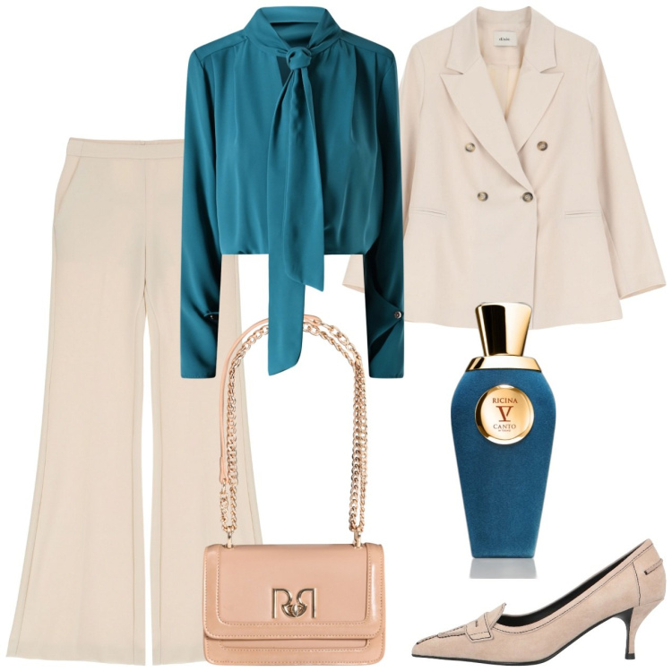 Outfit donna - Blusa elegante verde. Stile Casual chic per Ufficio. Abbinamento con décolleté, profumi, blazer, bluse, borse a tracolla, pantaloni.