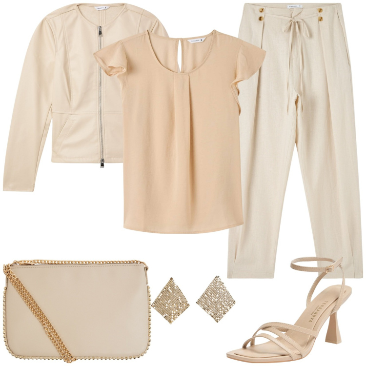 Outfit donna - Stile glamour by Terranova. Stile Glamour per Cerimonia. Abbinamento con bluse, blazer, borse a tracolla, pantaloni, sandali col tacco, orecchini.
