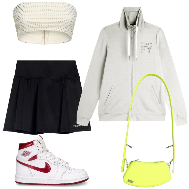 Outfit donna - Mini borsa verde lime. Stile Sporty chic per Tutti i giorni. Abbinamento con borse a spalla, minigonne, felpe, sneakers, top.