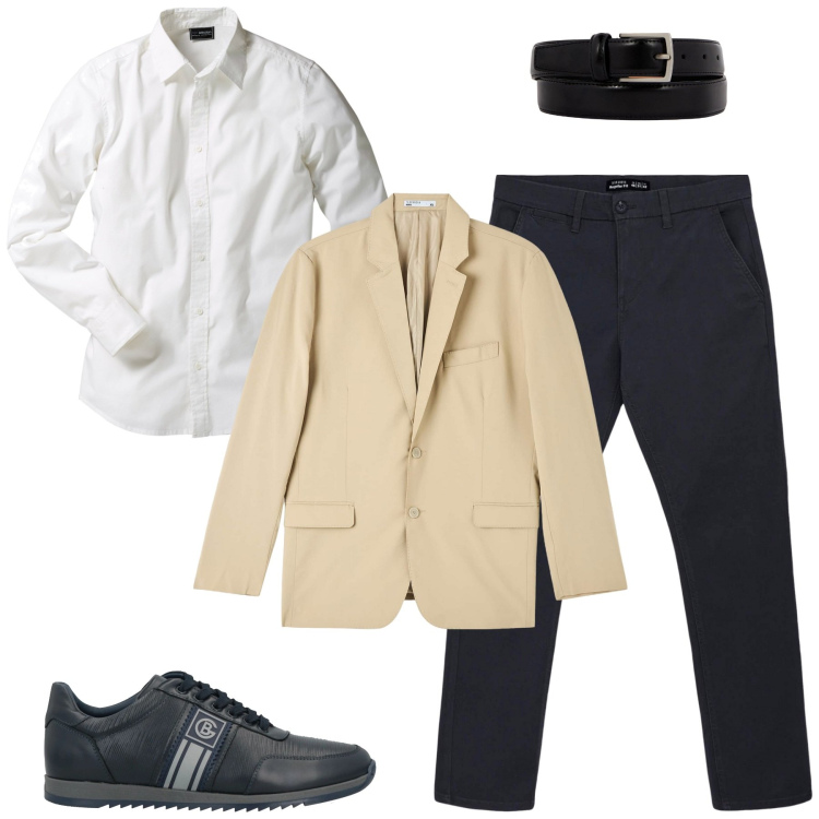 Outfit uomo - City. Stile Urban per Tutti i giorni. Abbinamento con camicie, sneakers, giacche, pantaloni chino, cinture.