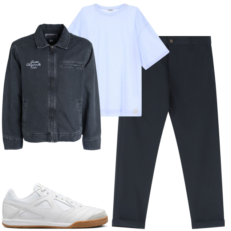 Outfit uomo - Blu navy. Stile Casual per Tutti i giorni. Abbinamento con giacche, t-shirt, pantaloni chino, sneakers.