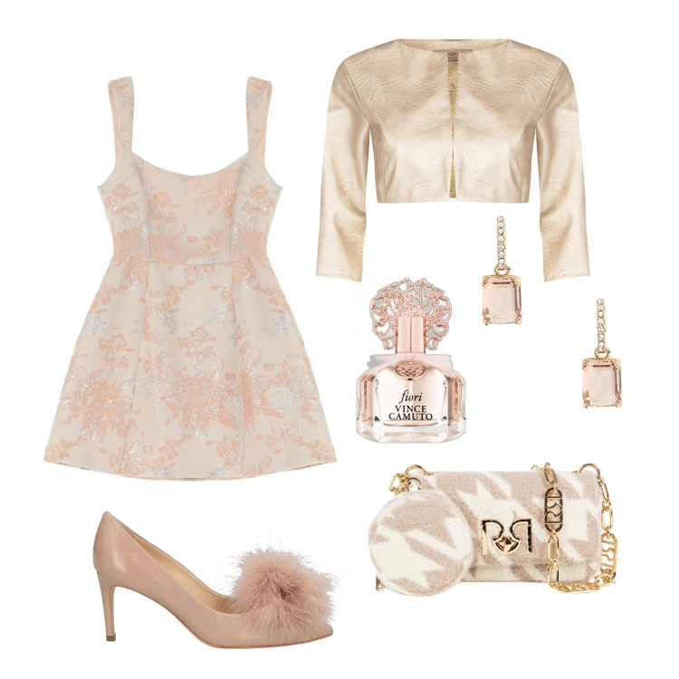 Outfit donna - Cerimonia fiorellini vintage - @jsabelle. Stile Vintage retrò per Cerimonia. Abbinamento con décolleté, profumi, bolero, borse a tracolla, vestiti corti, orecchini.