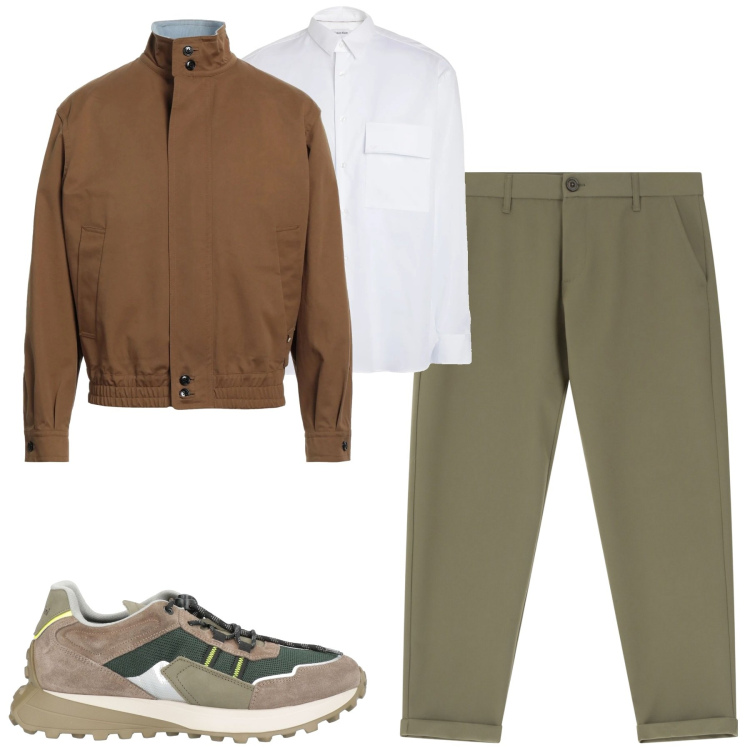 Outfit uomo - Total look #2080324. Stile Urban per Tutti i giorni. Abbinamento con giacche, camicie, sneakers, pantaloni chino.
