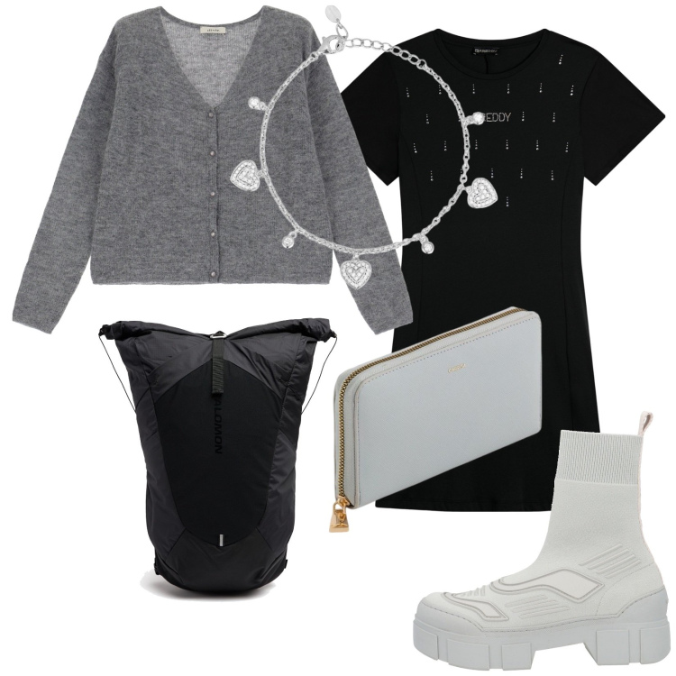 Outfit donna - Ci conosciamo?. Stile Trendy per Tutti i giorni. Abbinamento con stivaletti, braccialetti, vestiti, cardigans, zaini, portafogli.