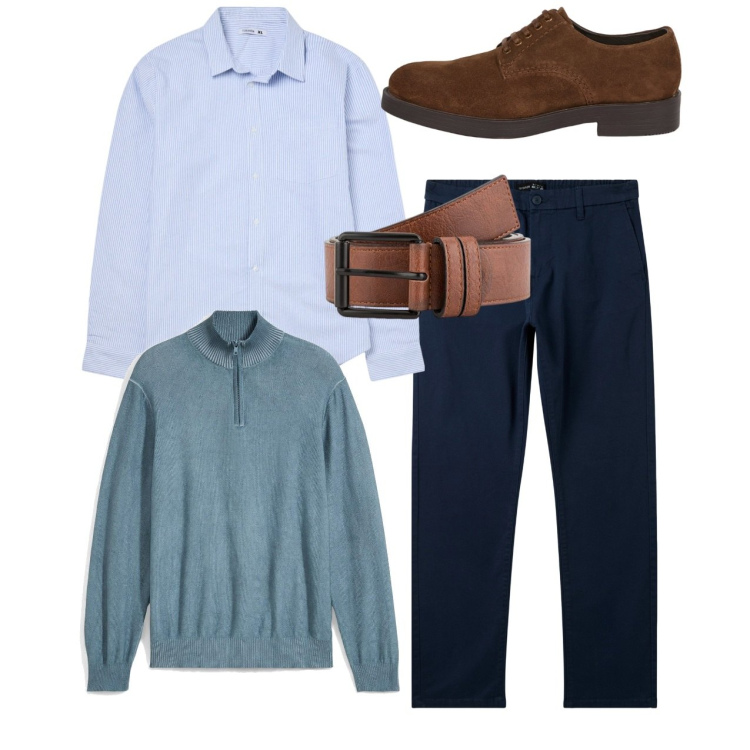 Outfit uomo - Relaxing mood. Stile Casual per Tutti i giorni. Abbinamento con maglieria, pantaloni chino, camicie, scarpe stringate, cinture.