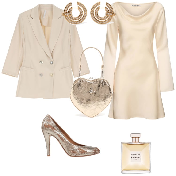 Outfit donna - Serata evento speciale cerimonia. Stile Bon Ton per Serata fuori. Abbinamento con décolleté, profumi, blazer, vestiti, pochette, orecchini.