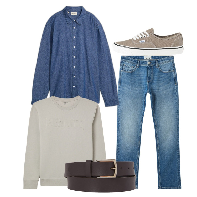 Outfit uomo - City. Stile Casual per Tutti i giorni. Abbinamento con camicie, sneakers, jeans, felpe, cinture.