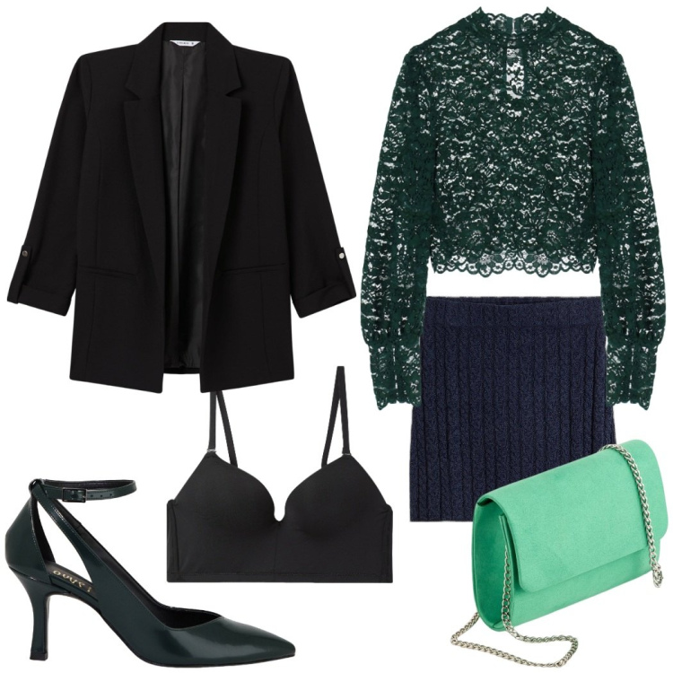 Outfit donna - Cena romantica. Stile Sexy per Serata fuori. Abbinamento con gonne, blazer, reggiseni push-up, camicie, décolleté, pochette.