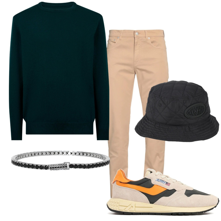 Outfit uomo - Total look #2080506. Stile Trendy per Tutti i giorni. Abbinamento con pantaloni, cappelli, braccialetti, maglieria, sneakers.