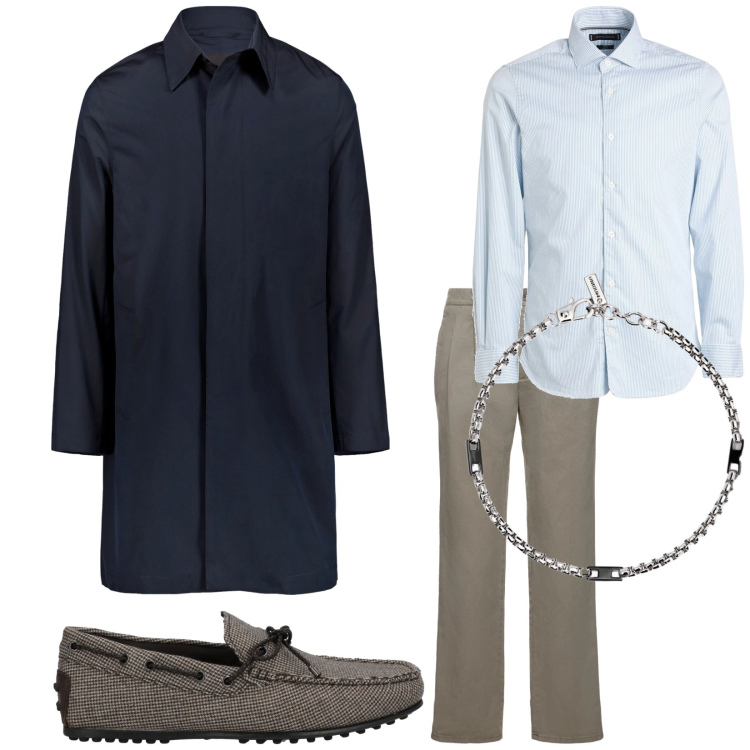 Outfit uomo - In agenzia. Stile Business/Elegante per Ufficio. Abbinamento con camicie, scarpe stringate, braccialetti, giacche, pantaloni.