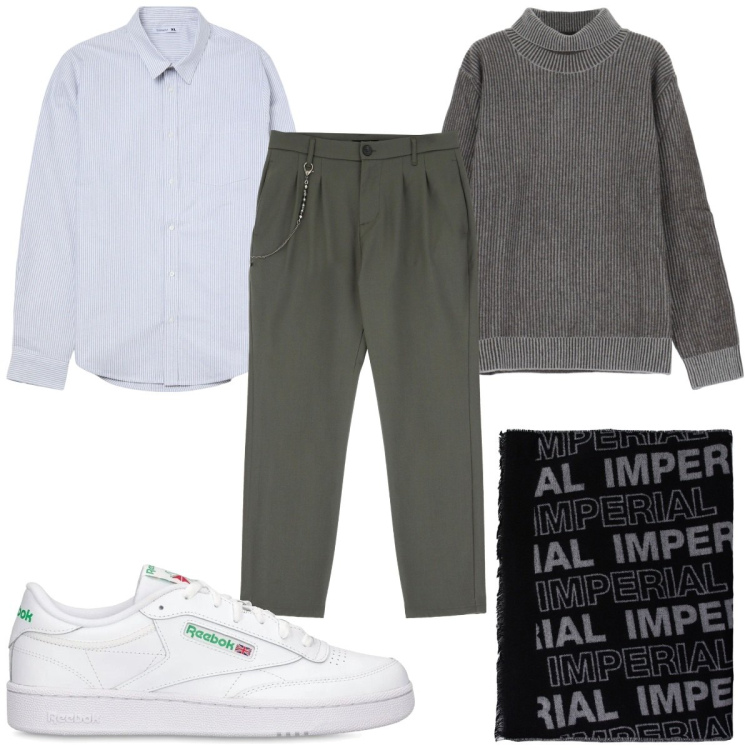 Outfit uomo - Total look #2080582. Stile Trendy per Tutti i giorni. Abbinamento con camicie, pantaloni, sciarpe, maglieria, sneakers.