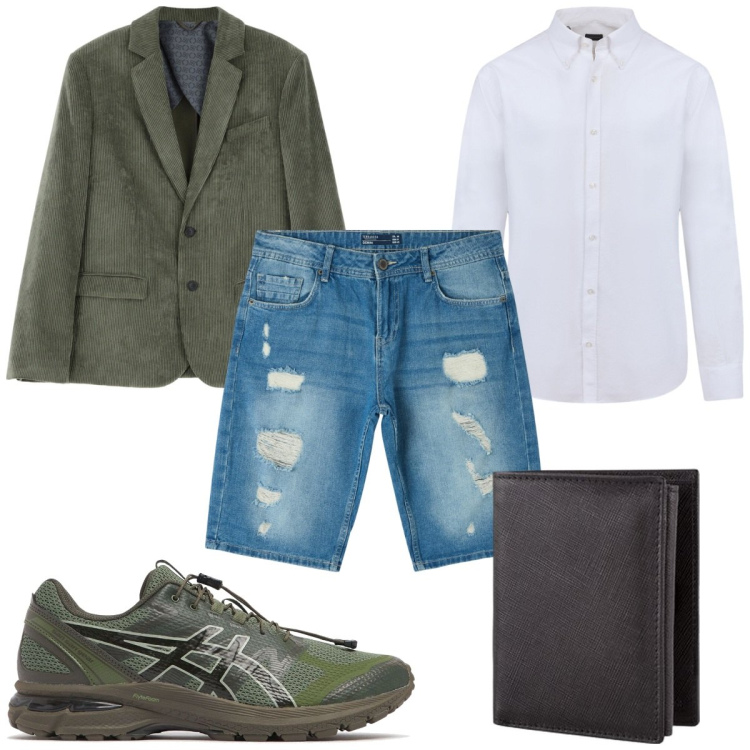 Outfit uomo - Total look #2080592. Stile Casual per Tutti i giorni. Abbinamento con shorts, giacche, camicie, sneakers, portafogli.