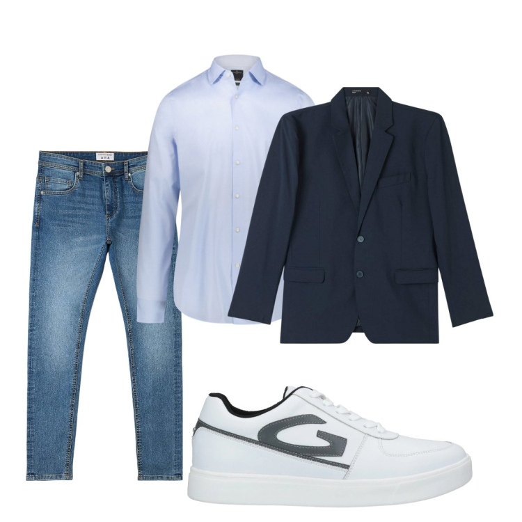 Outfit uomo - Total look #2080607. Stile Trendy per Ufficio. Abbinamento con sneakers, jeans skinny, giacche, camicie.
