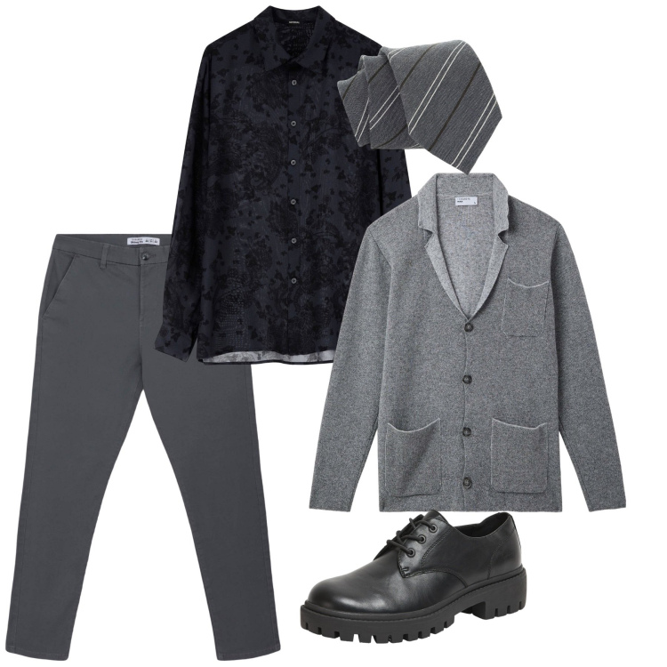 Outfit uomo - Cravatta classic su camicia trendy. Stile Trendy per Serata speciale. Abbinamento con pantaloni chino, scarpe stringate, giacche, cravatte, camicie.